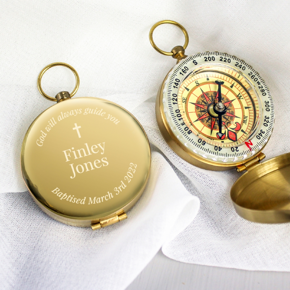 Personalised Memento Co Unisex Gold Personalised Religious Compass - Personalised Gift - Religious Compass & This Compass Will Always Keep Their Thoughts Pointed Towards God
