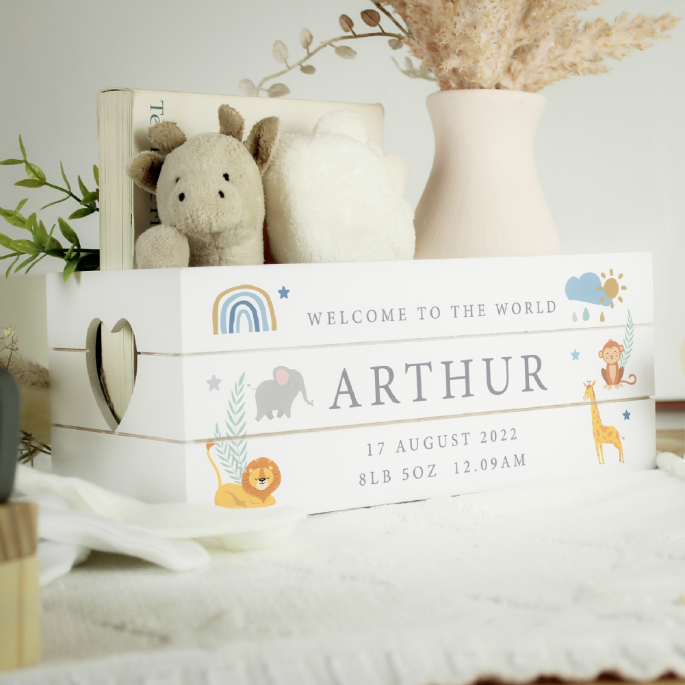 Personalised Memento Co White Personalised Safari Animal Children's Wooden Crate