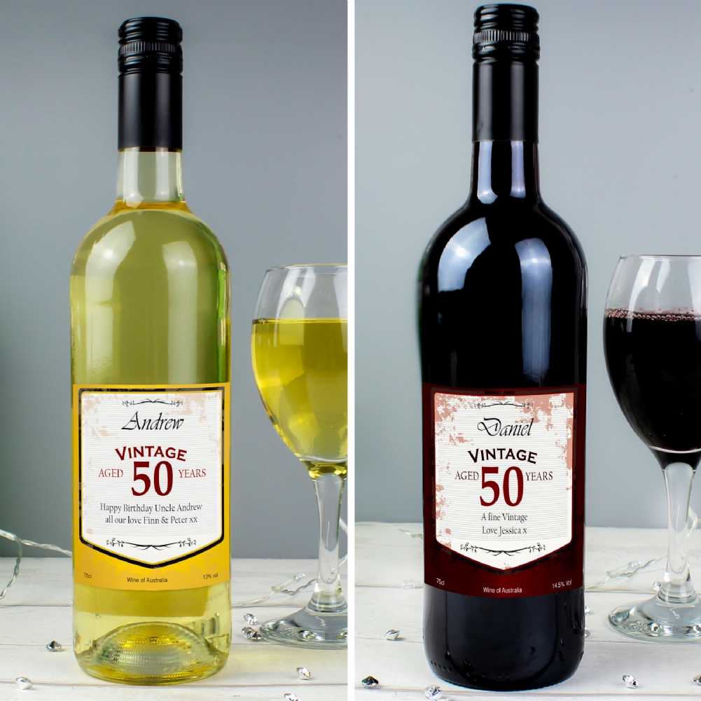 Personalised Memento Co Red/White Personalised Wine With Vintage 50Th Label