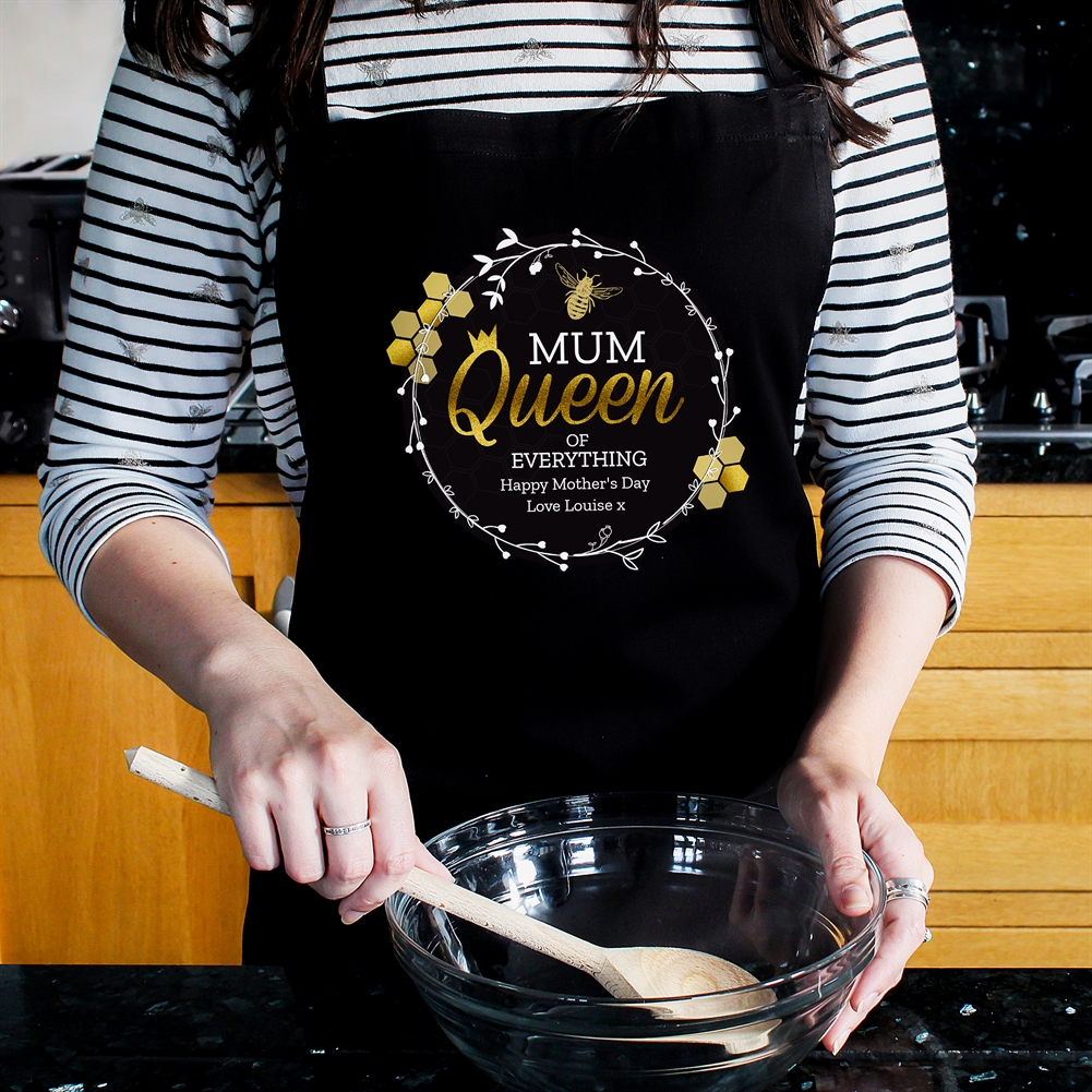 Personalised Memento Co Black Personalised Queen Bee Apron