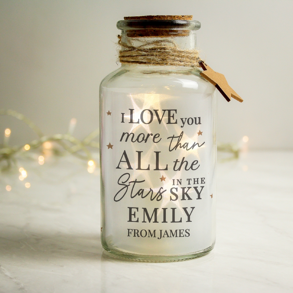 Personalised Memento Co Golden/Light Personalised I Love You More... Led Glass Jar