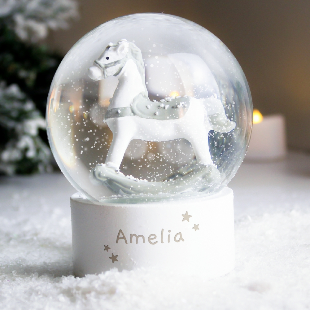 Personalised Memento Co Personalised Kids Glitter Snow Globe (Rocking Horse)