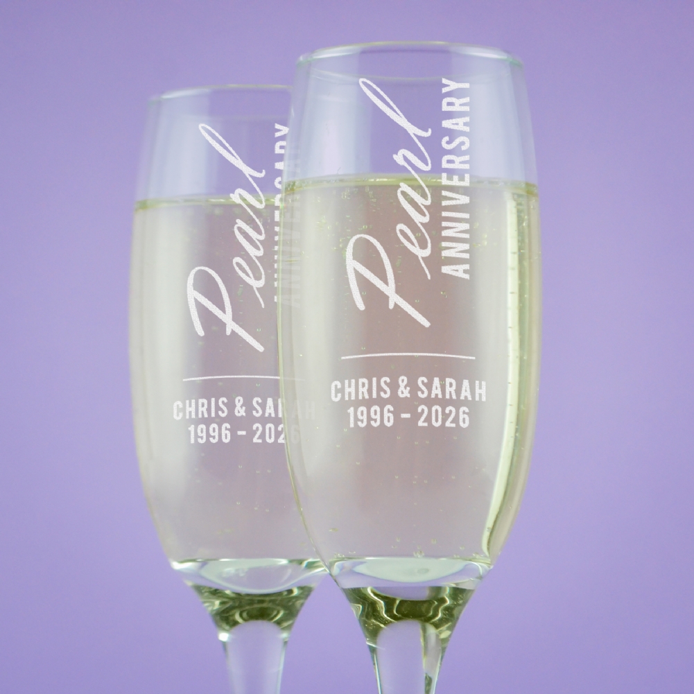 Personalised Memento Co Personalised Pearl Anniversary Champagne Flutes