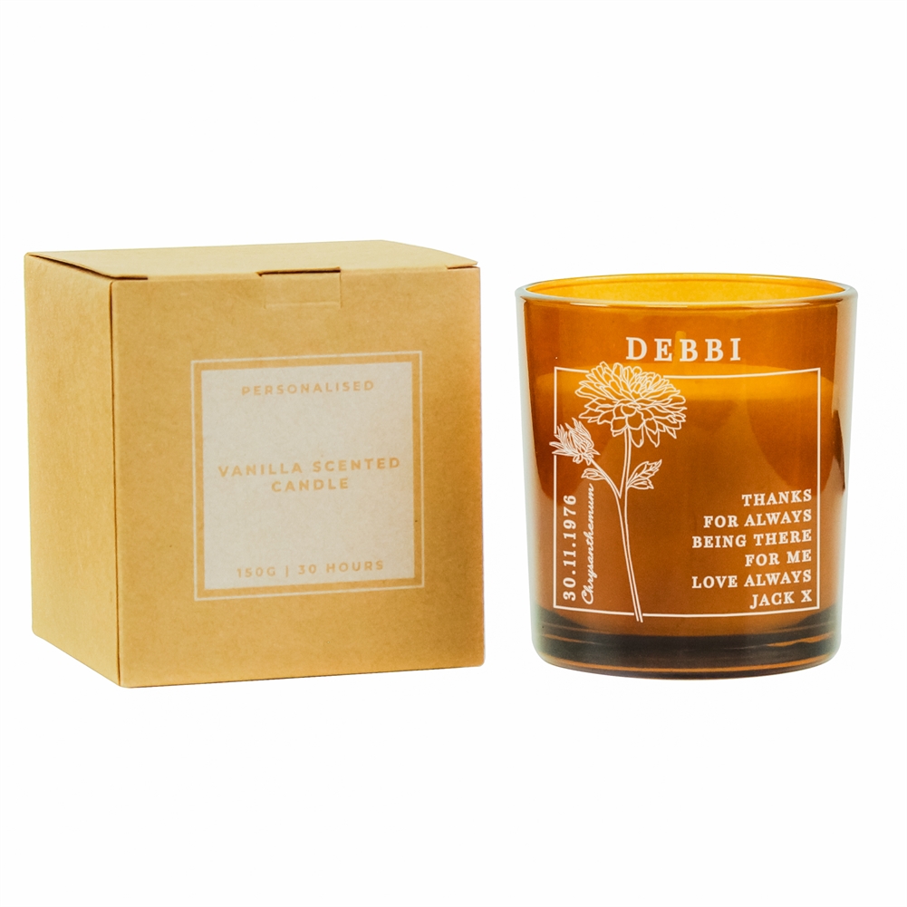 Personalised Memento Co Amber Personalised Birth Flower Glass Candles