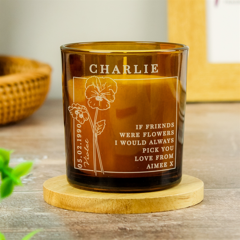 Personalised Memento Co Amber Personalised Birth Flower Glass Candles (February)