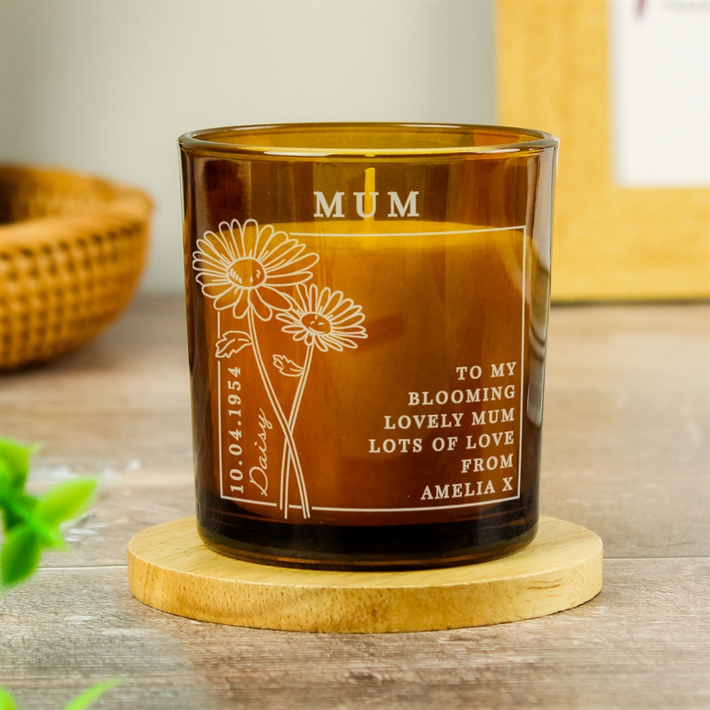 Personalised Memento Co Amber Personalised Birth Flower Glass Candles (April)