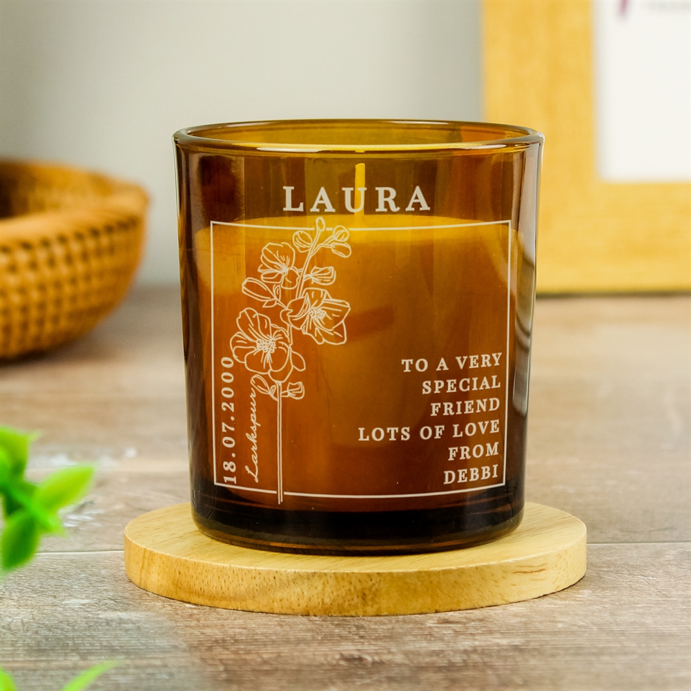 Personalised Memento Co Amber Personalised Birth Flower Glass Candles (July)