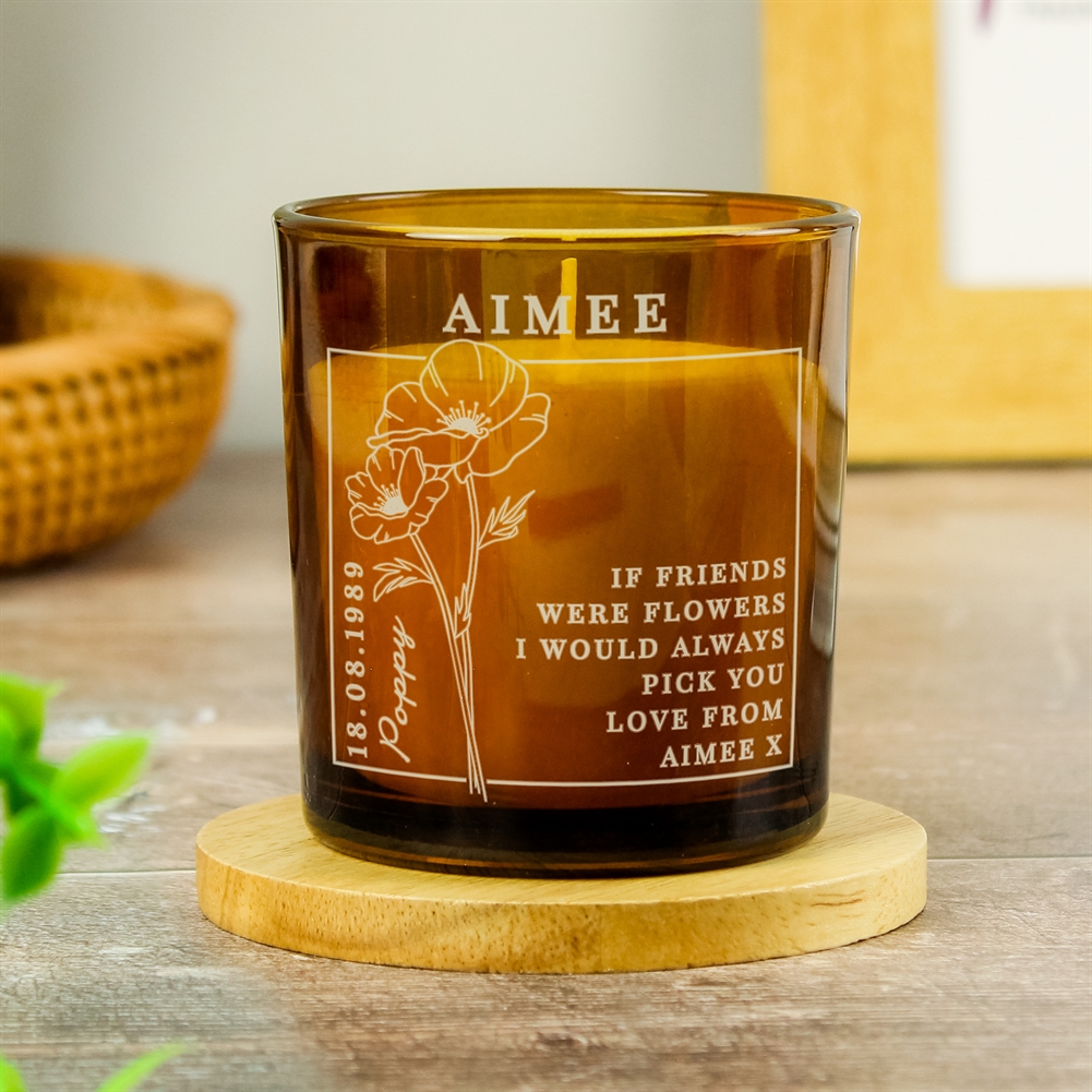 Personalised Memento Co Amber Personalised Birth Flower Glass Candles (August)