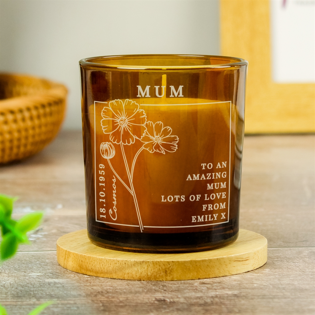 Personalised Memento Co Amber Personalised Birth Flower Glass Candles (October)