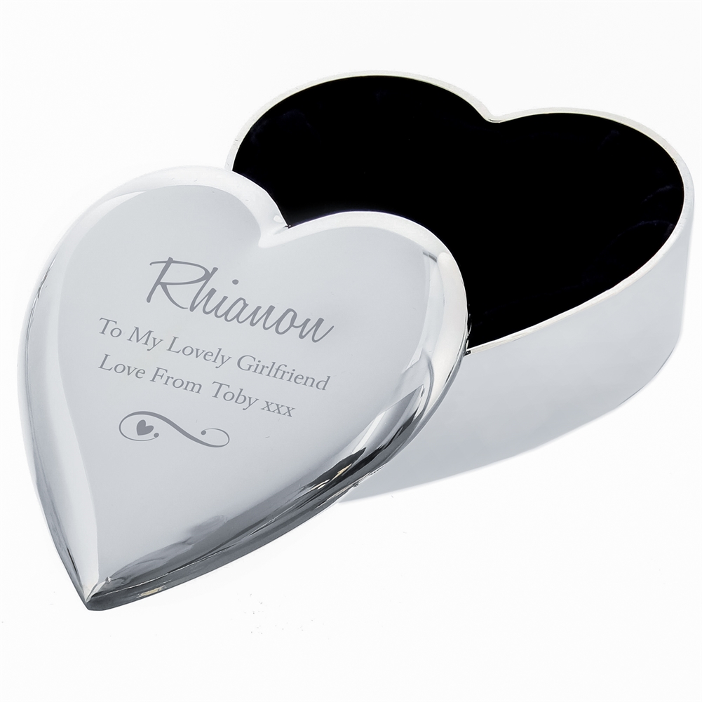 Personalised Memento Co Personalised Any Message Swirls & Hearts Heart Trinket Box
