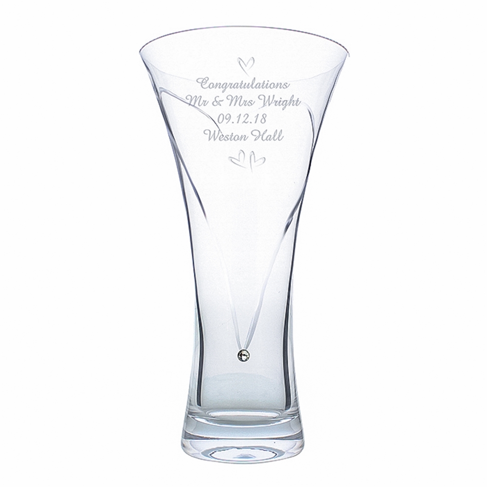 Personalised Memento Co Personalised Large Hand Cut Little Hearts Diamante Vase