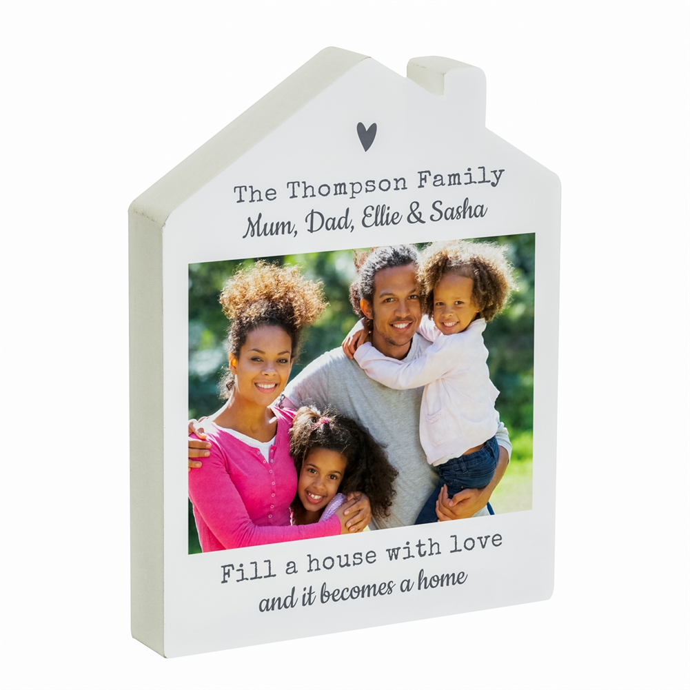 Personalised Memento Co Grey Personalised Heart Photo Upload Wooden House Ornament