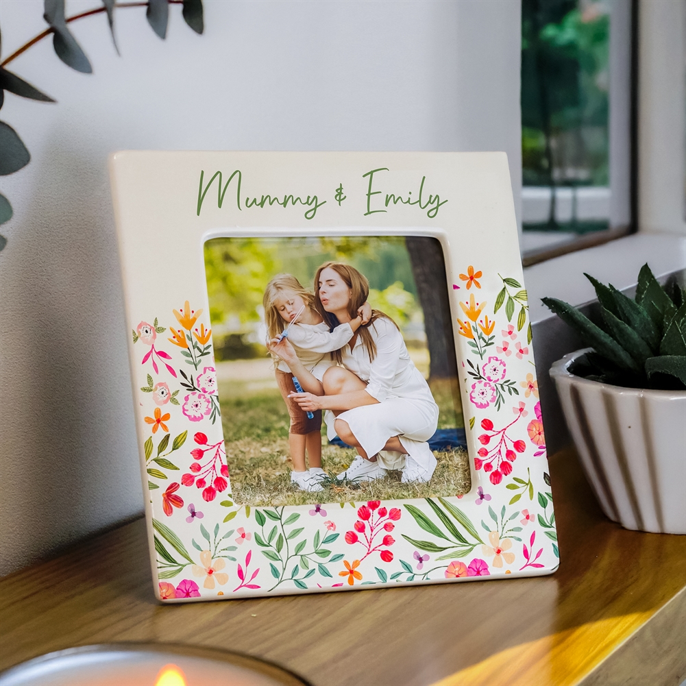 Personalised Memento Co Personalised Floral Ceramic 4X4 Photo Frame