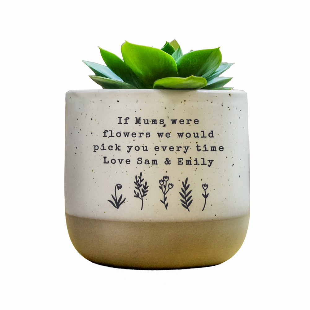 Personalised Memento Co Green Personalised Floral Flecked Plant Pot