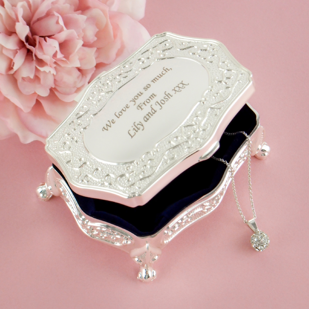 Personalised Memento Co Women's Silver/Black Personalised Trinket Box - Antique Finish
