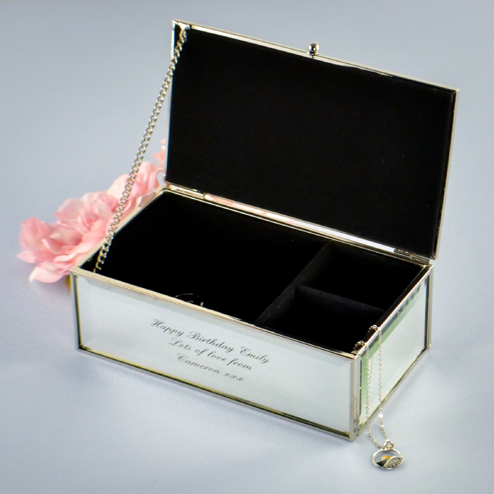 Personalised Memento Co Black Personalised Mirrored Jewellery Box