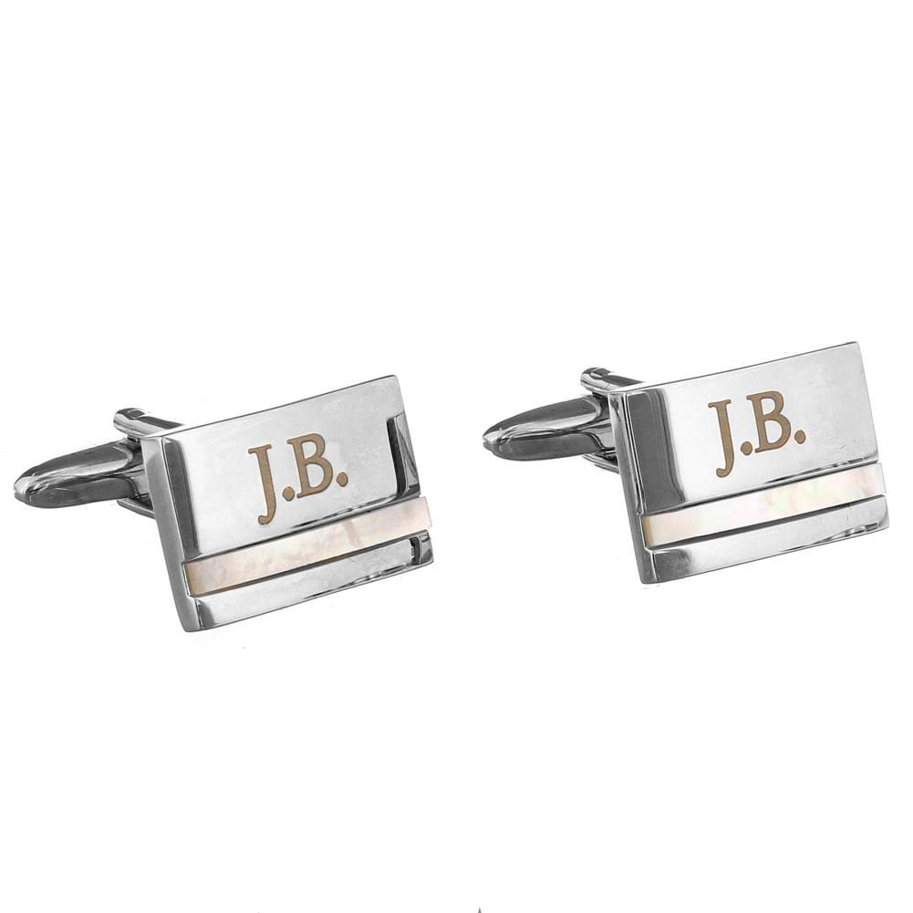 Personalised Memento Co Men's Silver Mother Of Pearl Personalised Cufflinks