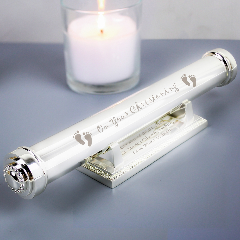 Personalised Memento Co Silver Personalised Christening Certificate Holder