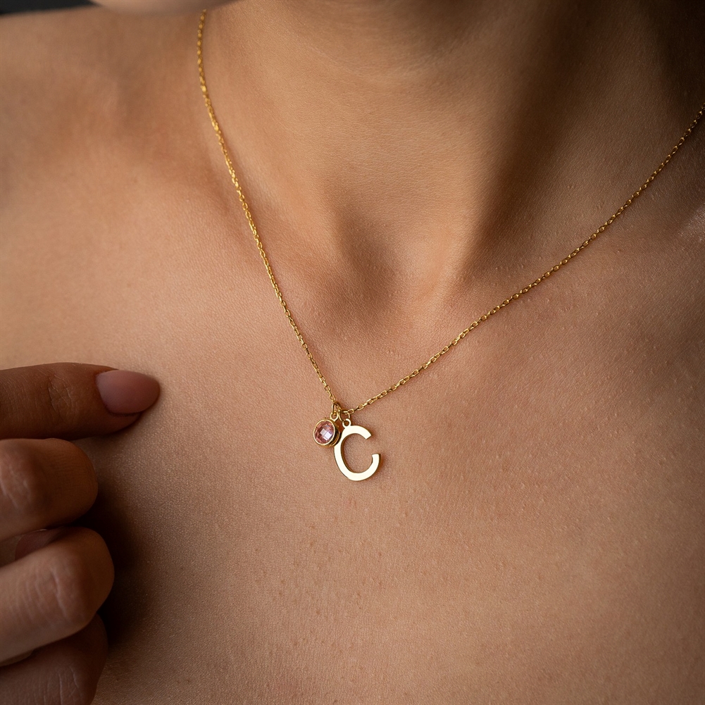 Potiega Silver/Gold Initial And Birthstone Necklace