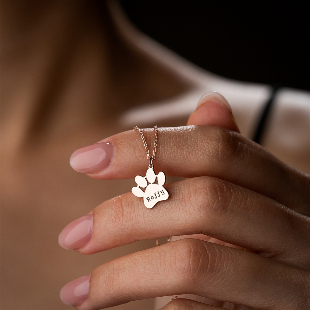 Potiega Silver/Gold Personalised Dog Paws Necklace With Name