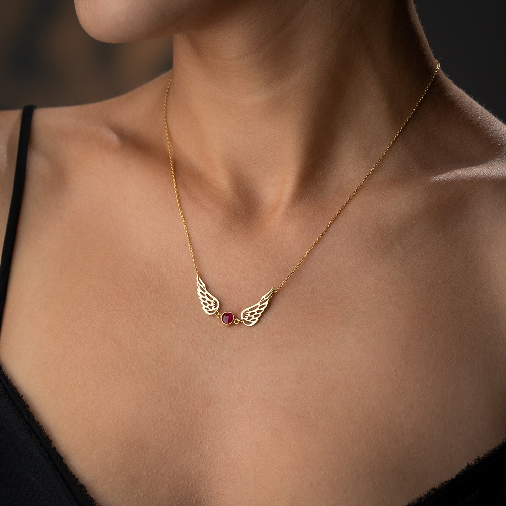 Potiega Silver/Gold Angel Wing Necklace With Birthstone