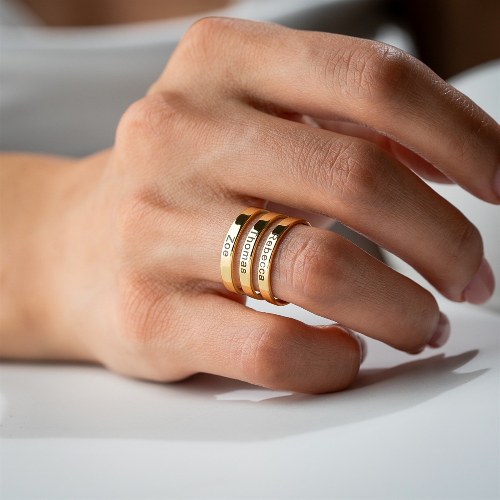 Potiega Silver/Gold Personalised Family Names Ring