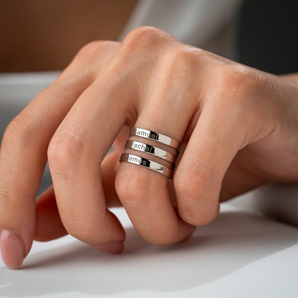 Potiega Silver Personalised Family Names Ring (Sterling Plated)