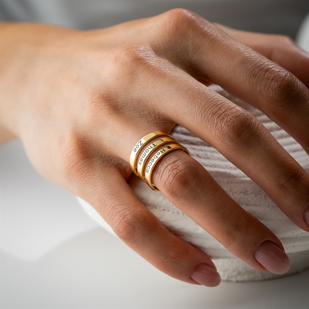 Potiega Gold Personalised Family Names Ring (18K Plated)