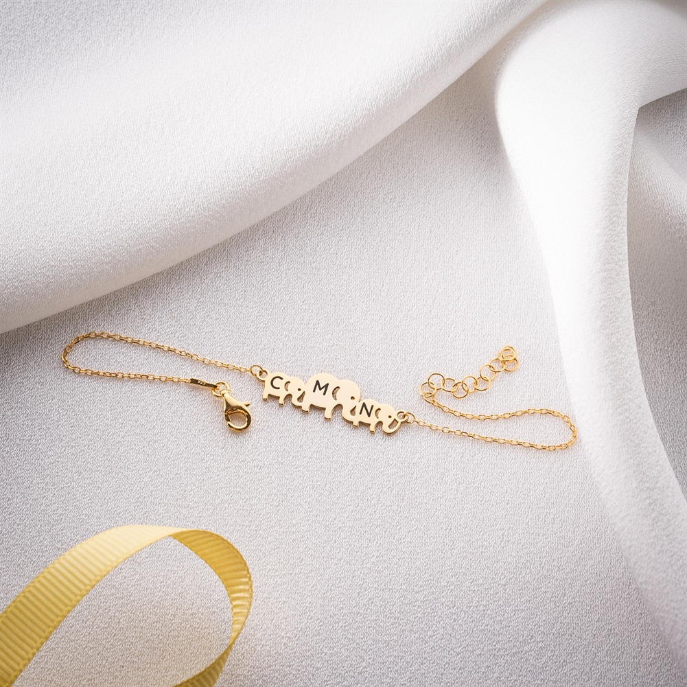 Potiega Silver/Gold Personalised Mama & Kids Elephant Bracelet With Initials