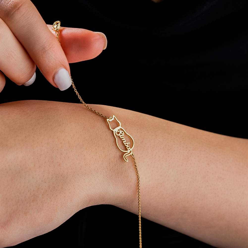 Potiega Silver/Gold Personalised Cat Bracelet With Name