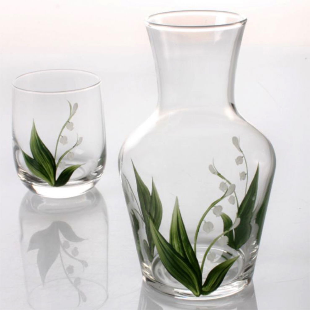 Rossvar White Hand Painted Carafe Set - Lily Of The Valley