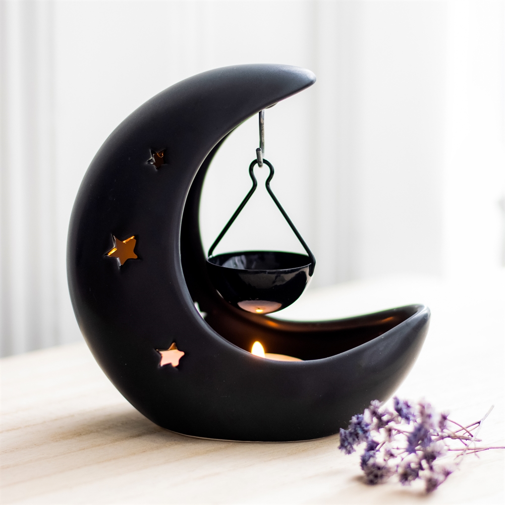 Something Different Wholesale Black Crescent Moon Hanging Oil Burners (Black)