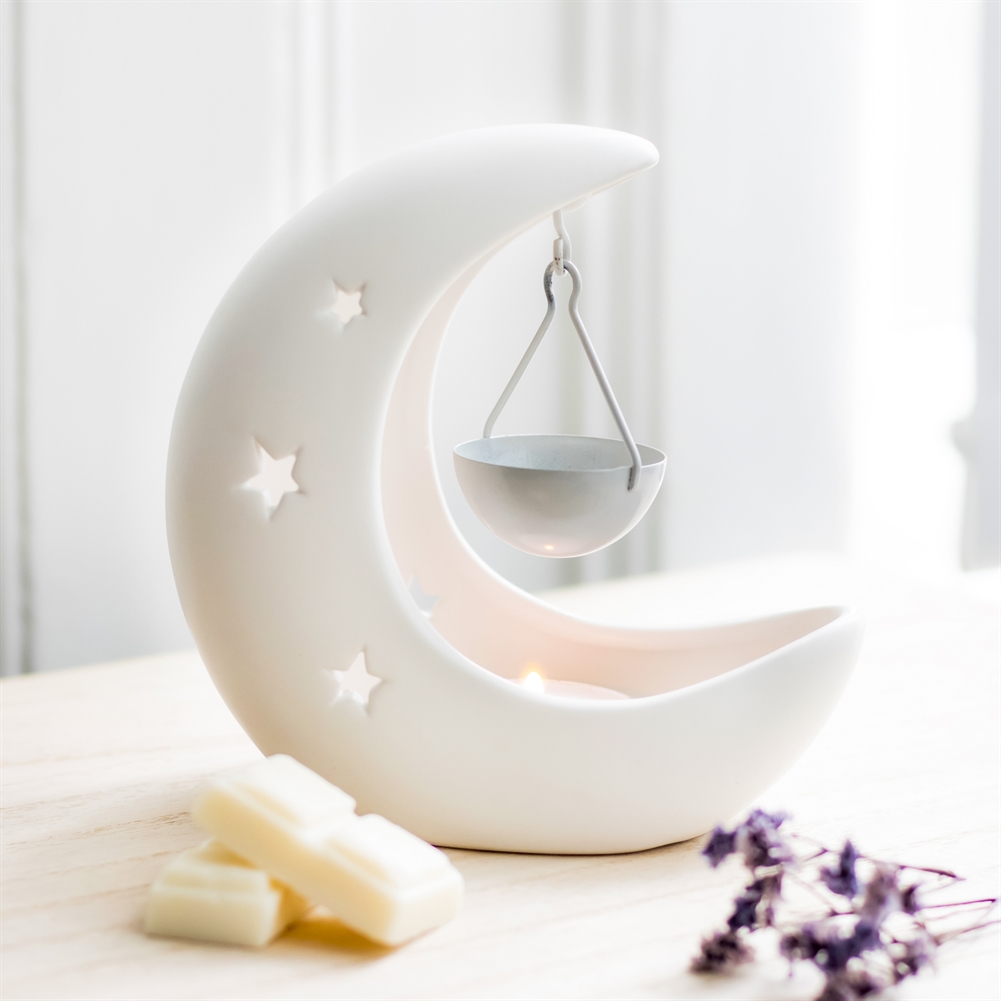 Something Different Wholesale White Crescent Moon Hanging Oil Burners (White)