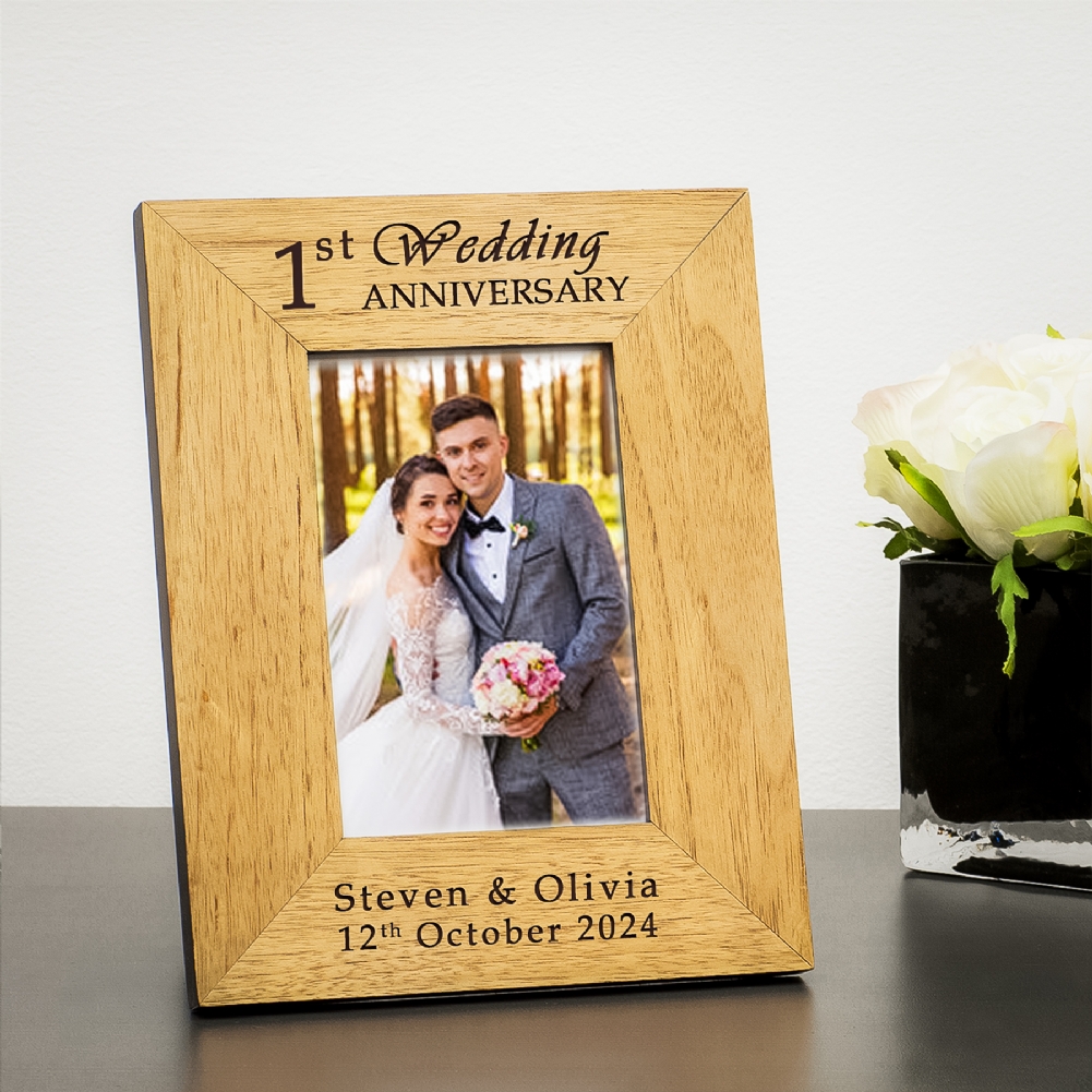 Personalised 1st Wedding Anniversary Wooden Photo Frame Personalised 1st Wedding Anniversary Wooden Photo Frame