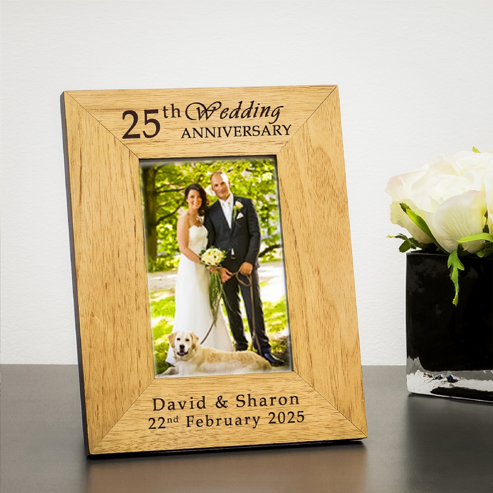 Select Direct Despatch Silver Personalised 25Th Wedding Anniversary Wooden Photo Frame