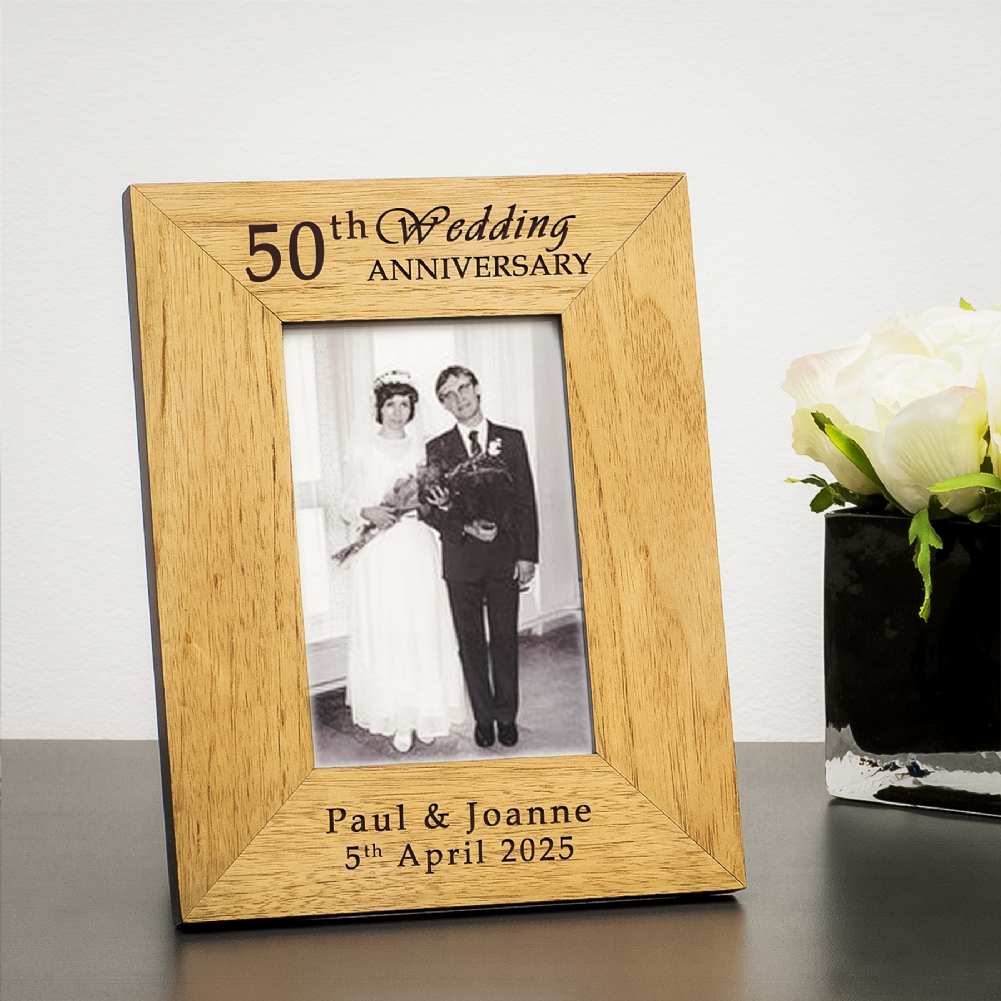 Select Direct Despatch Golden Personalised 50Th Wedding Anniversary Wooden Photo Frame