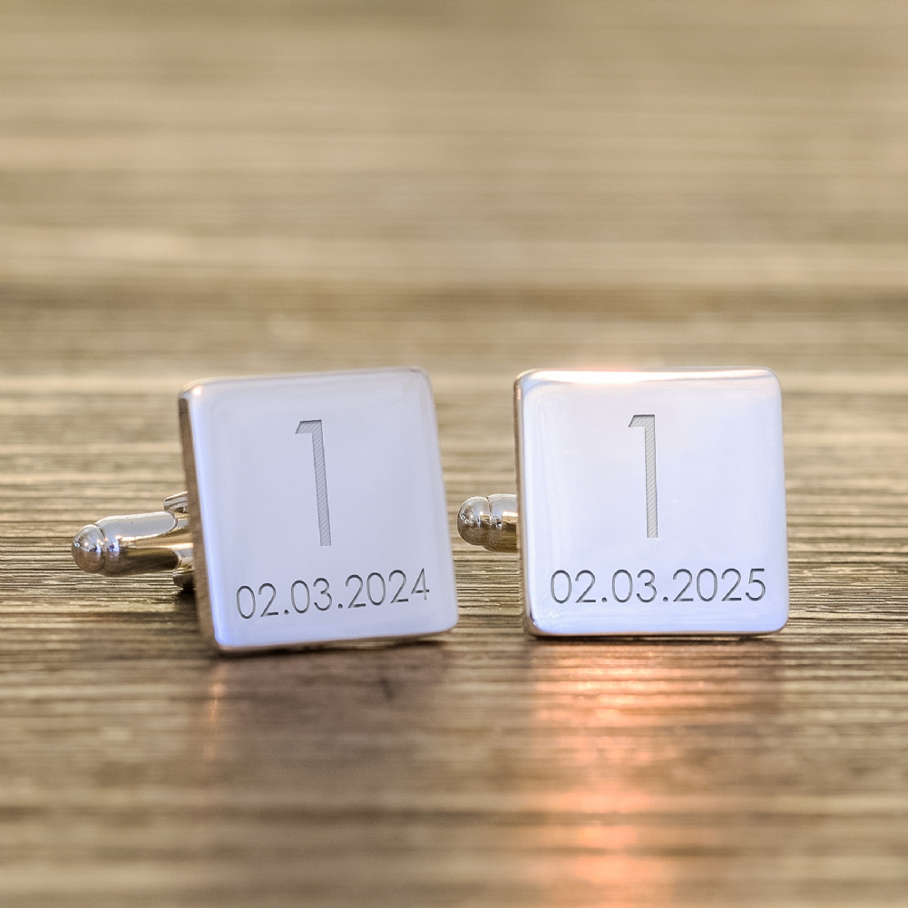 Select Direct Despatch Silver Personalised 1St Wedding Anniversary Finish Square Cufflinks