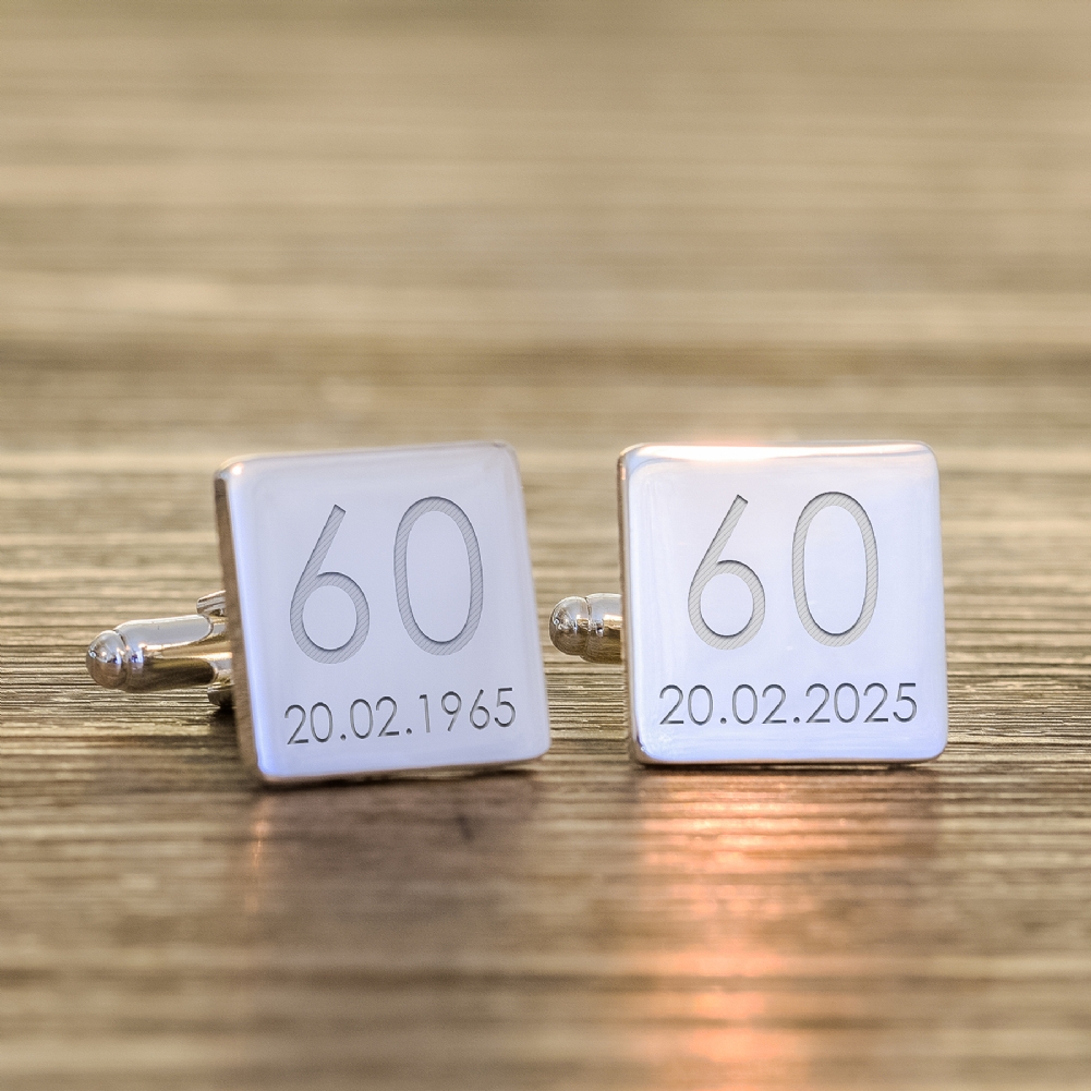 Select Direct Despatch Silver Personalised 60Th Wedding Anniversary Finish Square Cufflinks