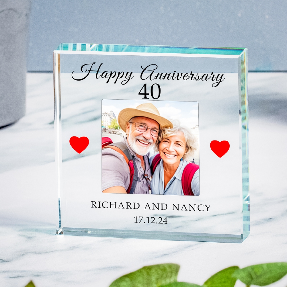 Select Direct Despatch Red Personalised 40Th Wedding Anniversary Photo Upload Glass Token