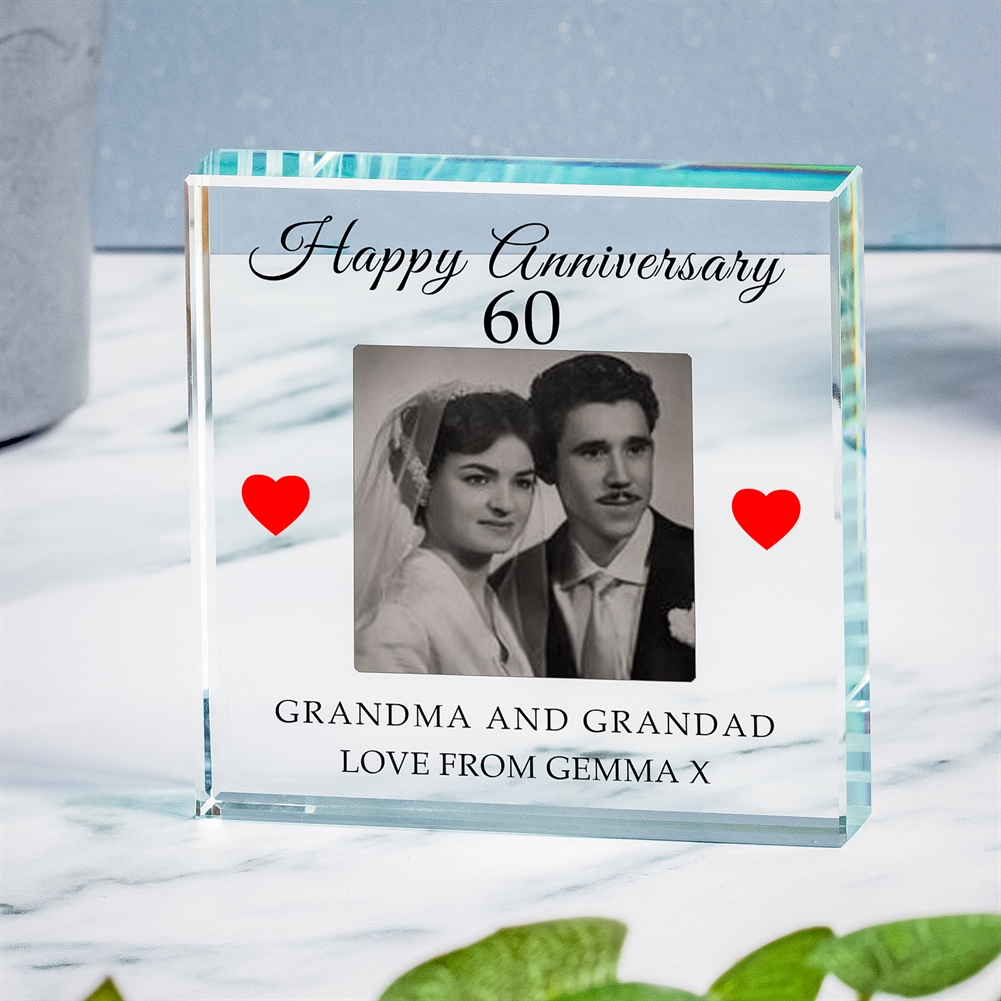 Personalised 60th Wedding Anniversary Photo Upload Glass Token Personalised 60th Wedding Anniversary Photo Upload Glass Token