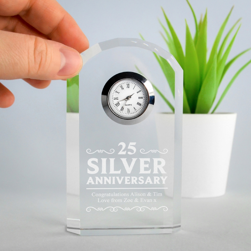 Personalised Memento Co Silver Personalised Engraved Wedding Anniversary Mantel Clock