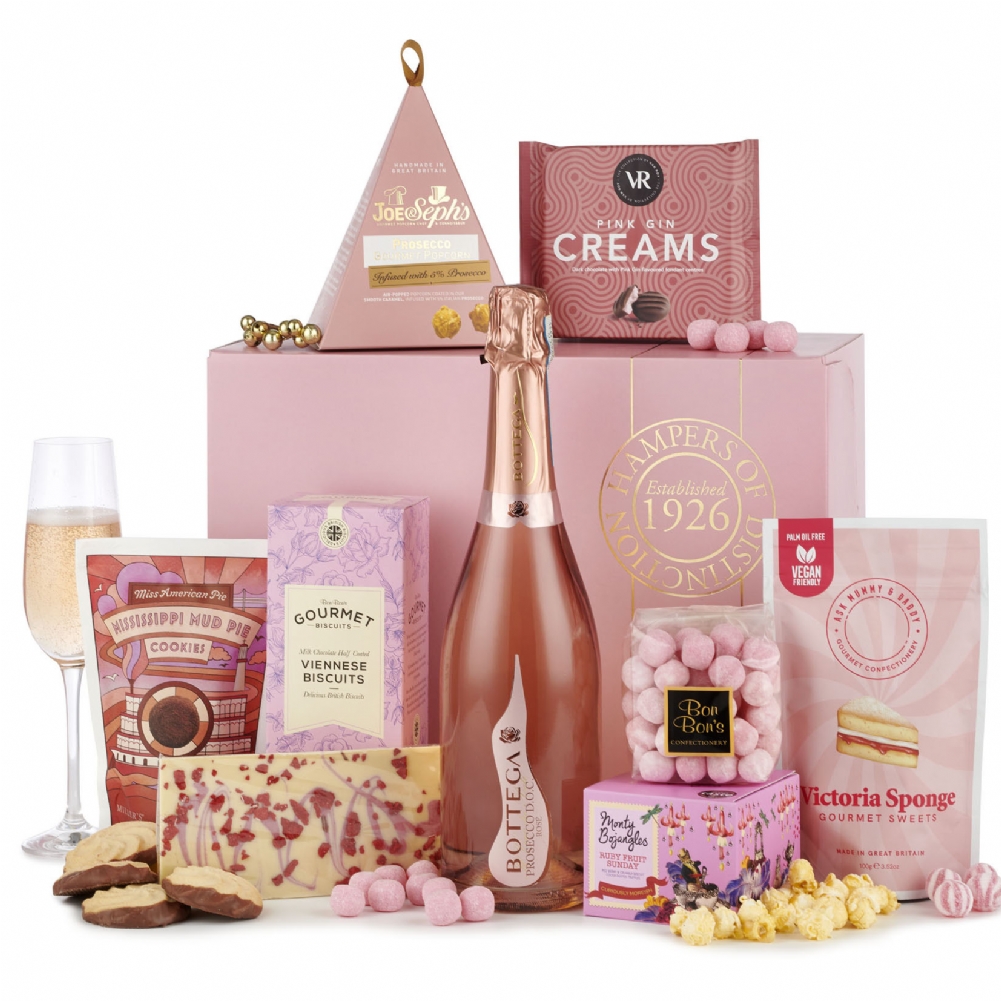 Spicers Of Hythe Ltd. Luxury Rose Prosecco Hamper Gift Box - Celebrate The Coming Of Spring And Summer In Luxury With Those You Love With The Sweets You Crave Na