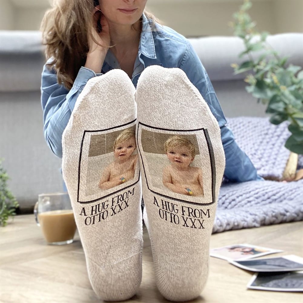 Solesmith Women's Blue/Pink/Grey Personalised Letterbox Photo Socks