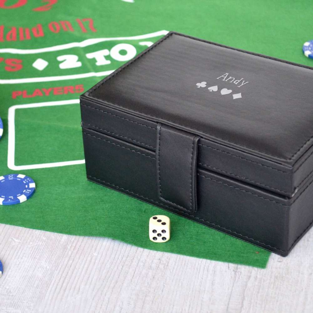 Solesmith Black/Silver/Gold Personalised Poker Set In Faux Leather Box