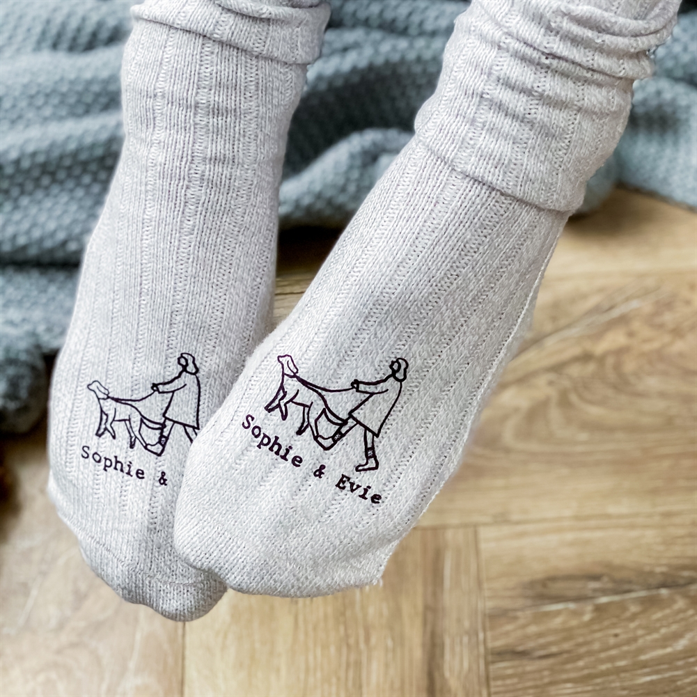 Solesmith Blue/Pink/Grey Personalised Dog And Owner Walking Socks