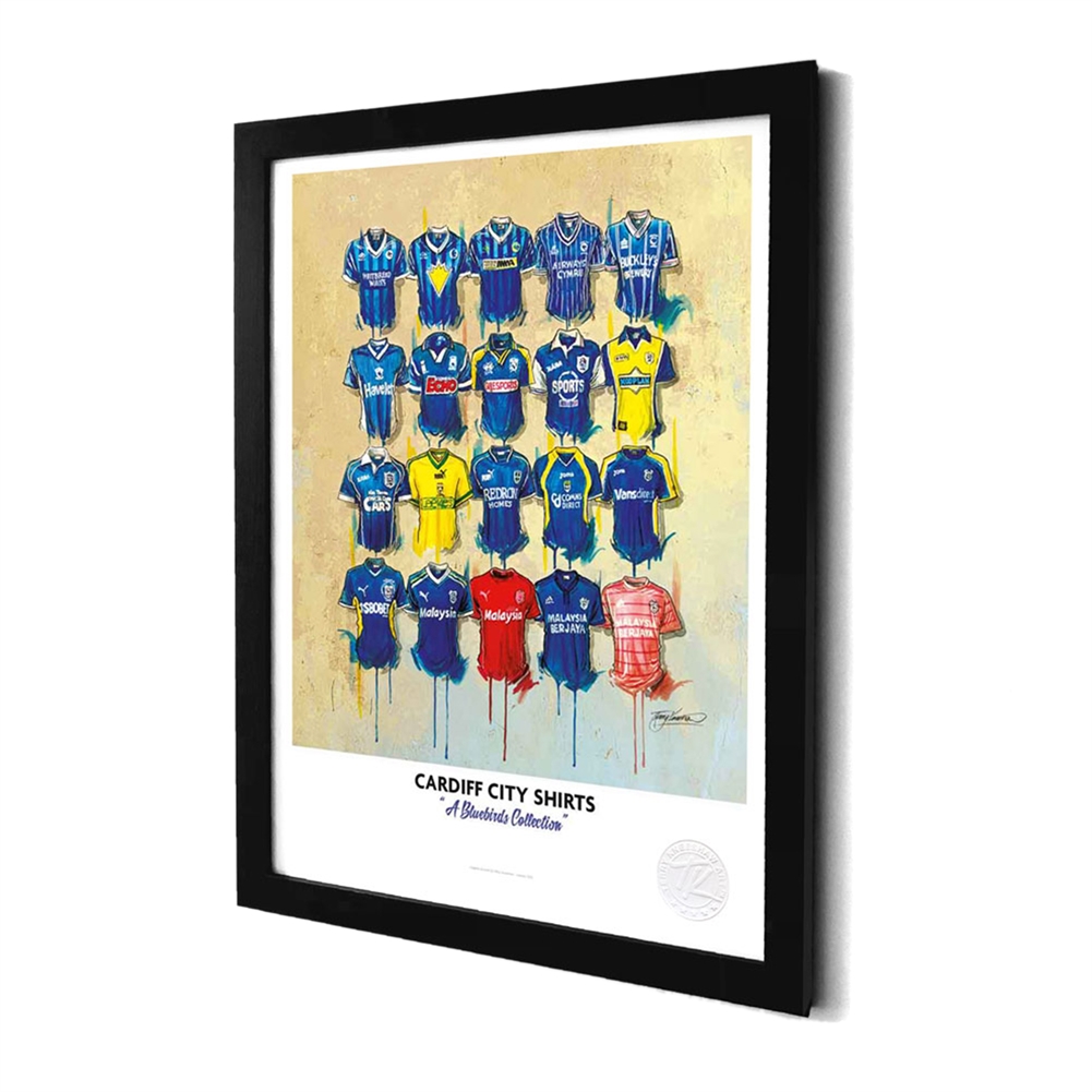 Terry Kneeshaw A3 Framed Football Shirt History Prints (Cardiff City)