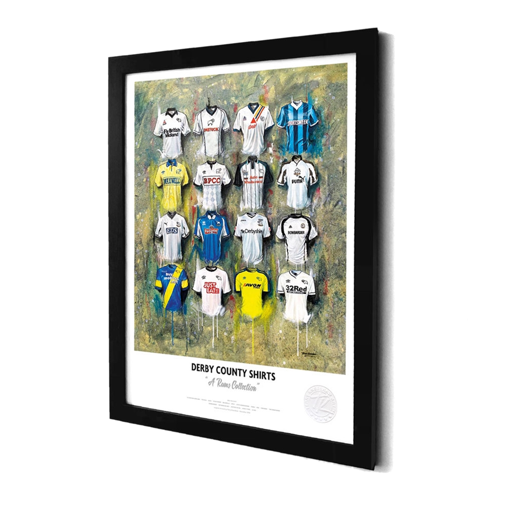 Terry Kneeshaw A3 Framed Football Shirt History Prints (Derby County)
