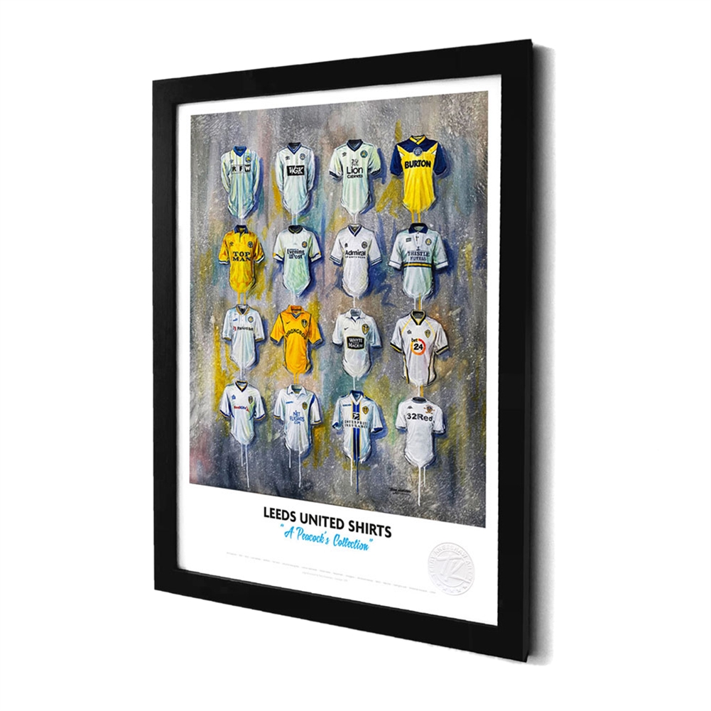 Terry Kneeshaw A3 Framed Football Shirt History Prints (Leeds United)