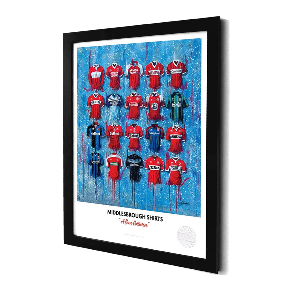 Terry Kneeshaw A3 Framed Football Shirt History Prints (Middlesbrough)