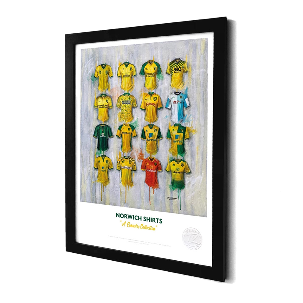 Terry Kneeshaw A3 Framed Football Shirt History Prints (Norwich City)